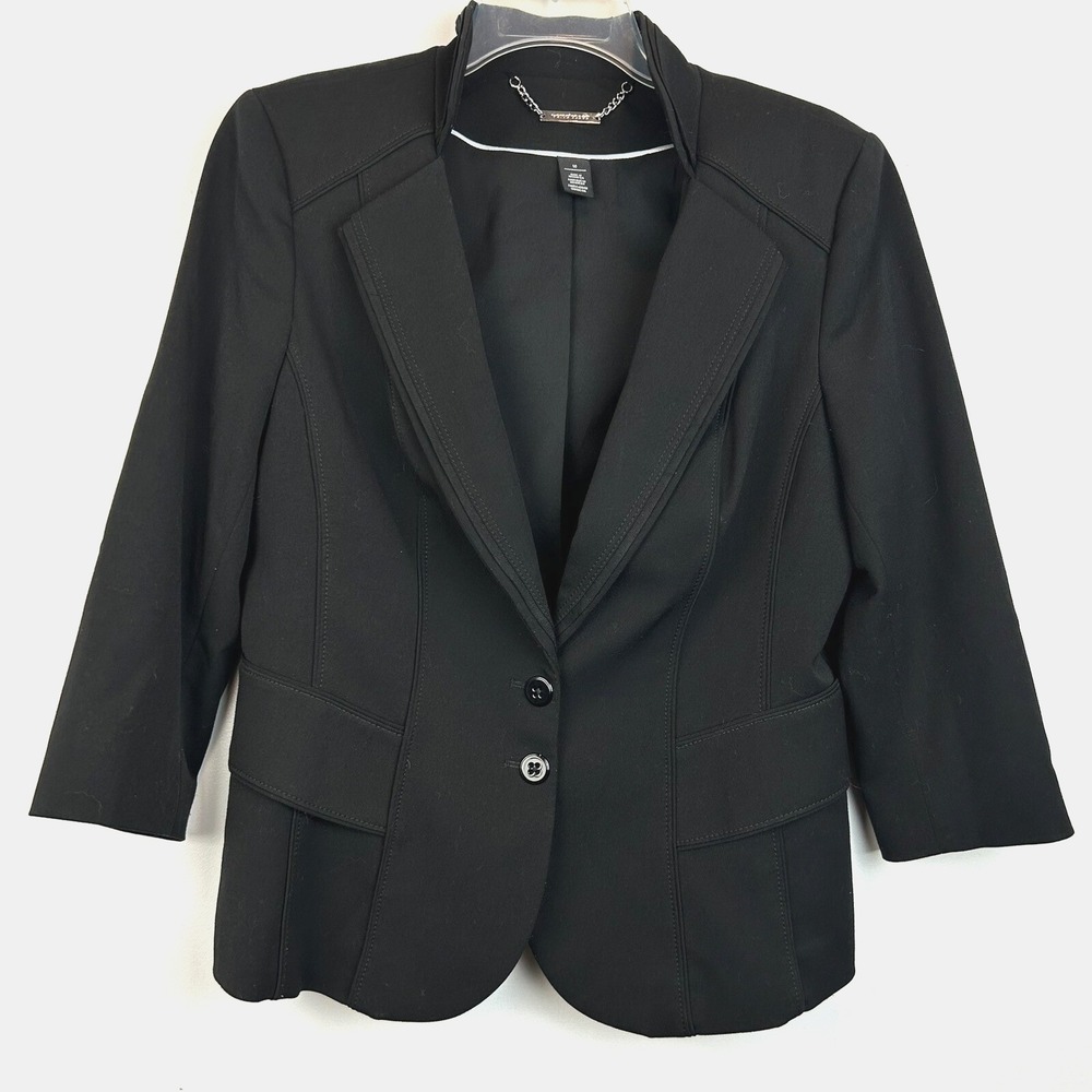WHBM Blazer Womens 10 Black 3/4 Sleeve 2 Button Office Career Capsule